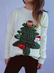Christmas Tree Round Neck Long Sleeve Sweater - Trendsi