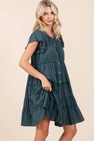 Mittoshop Lace Detail Ruffled Button Down Tiered Dress - Trendsi - Flyclothing LLC