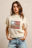 BiBi American Flag Patchwork Drop Shoulder Sweater - Trendsi - Flyclothing LLC