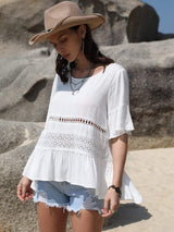 Lace Detail Round Neck Half Sleeve Blouse - Trendsi - Flyclothing LLC