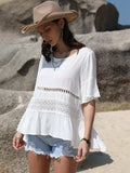 Lace Detail Round Neck Half Sleeve Blouse - Trendsi - Flyclothing LLC