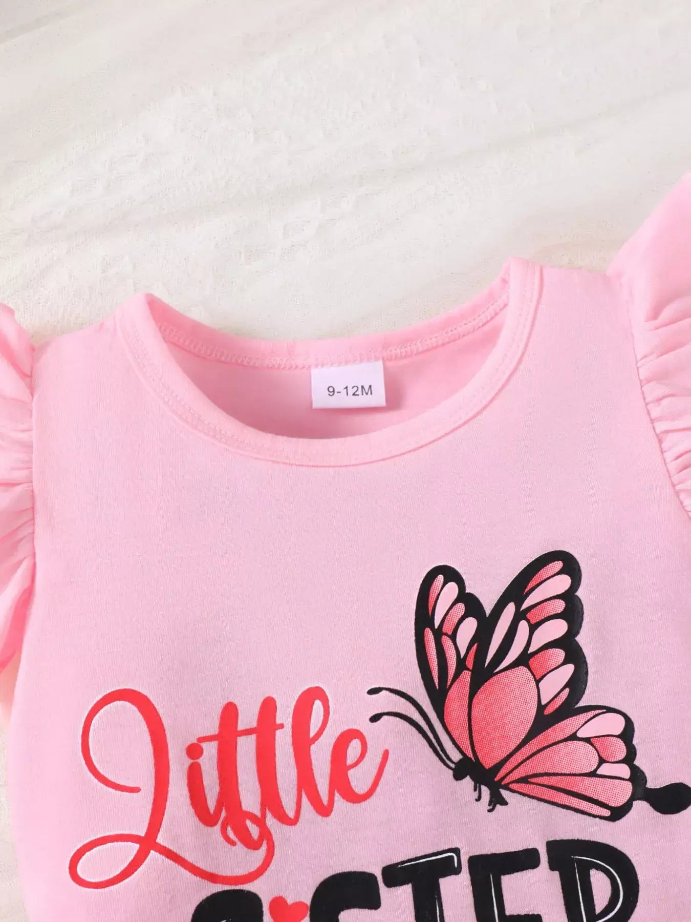 Children's Little Sister Butterfly Print Ruffle Trim Set - Trendsi - Flyclothing LLC