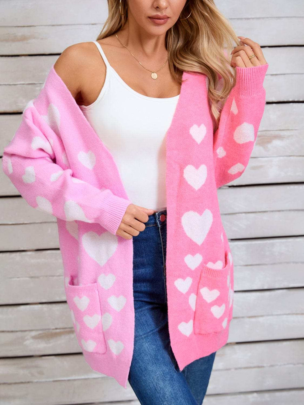 Angel Wings Heart Open Front Long Sleeve Cardigan - Trendsi - Flyclothing LLC