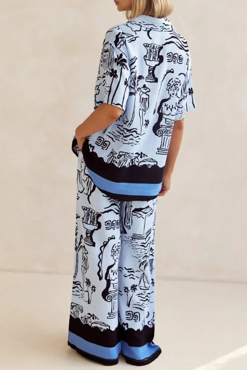 Printed Button Up Shirt and Pants Set Plus Size - Trendsi - Flyclothing LLC
