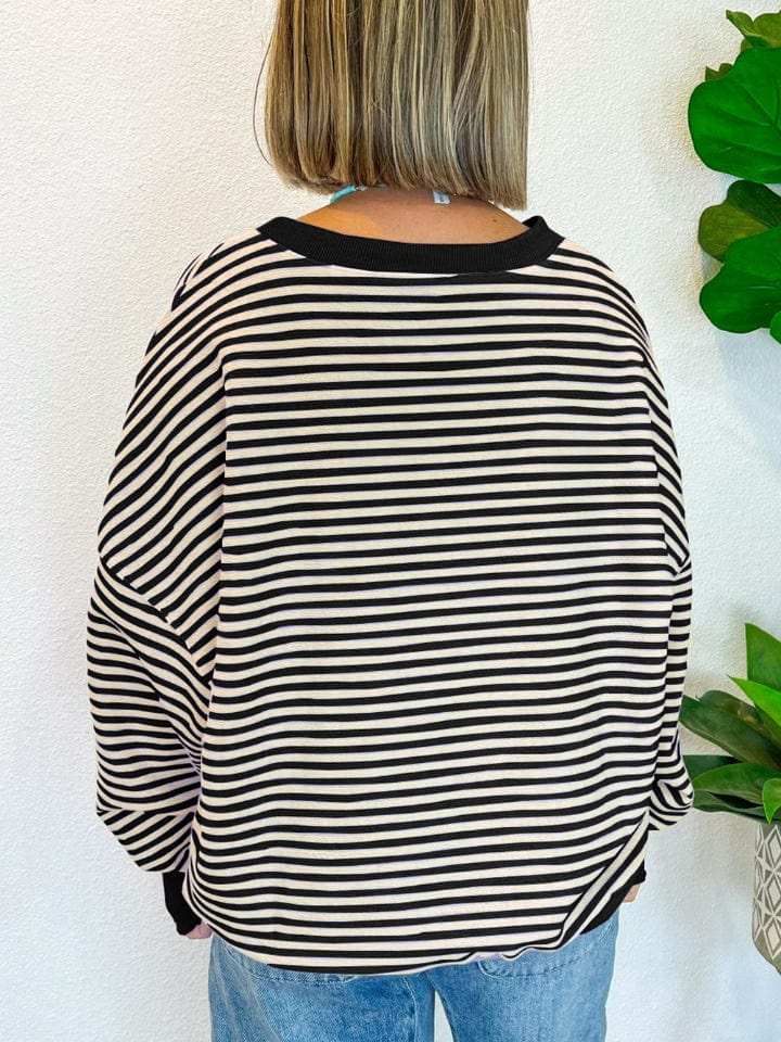Striped Round Neck Long Sleeve Sweatshirt - Trendsi - Flyclothing LLC