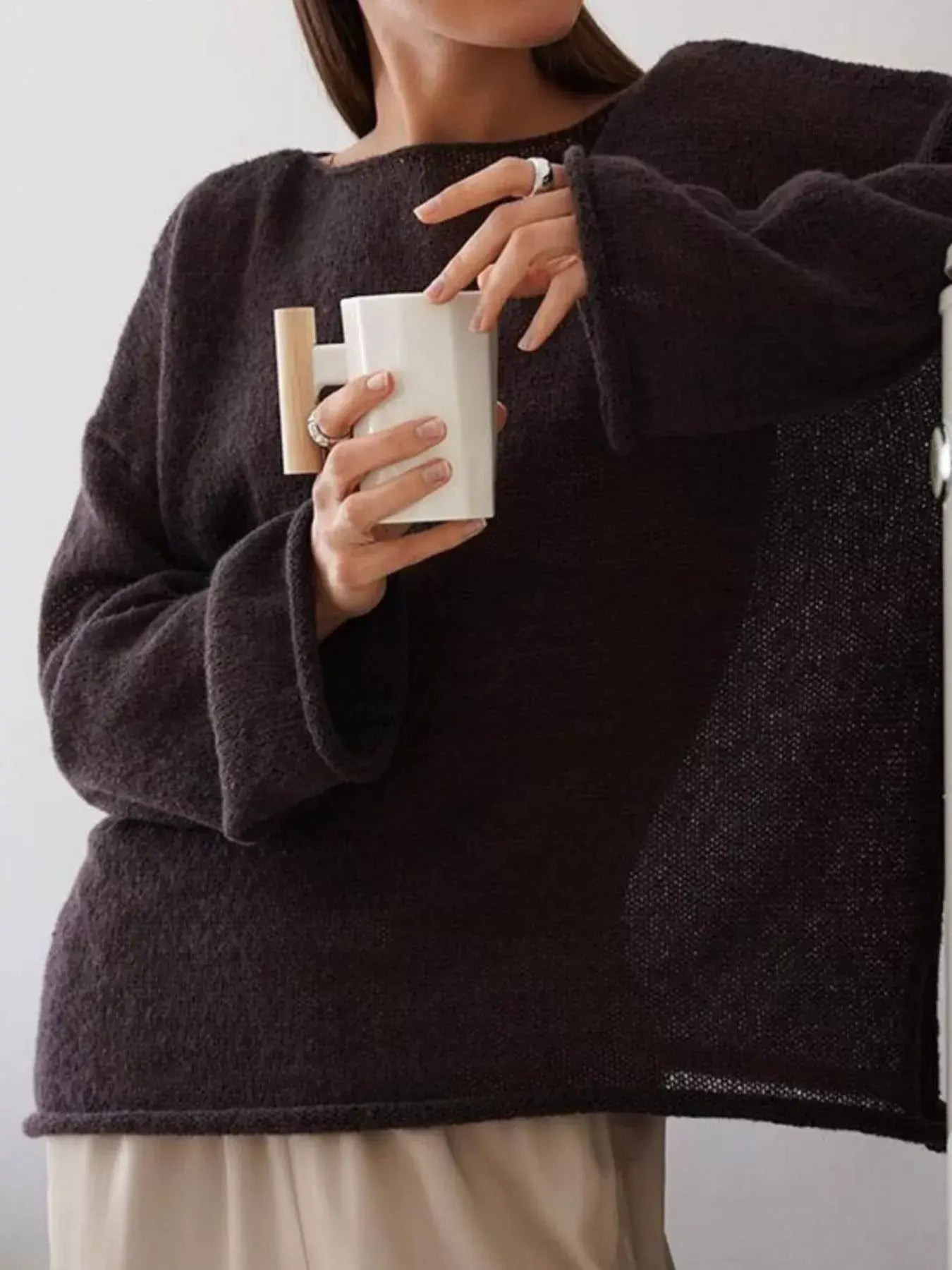 Boat Neck Dropped Shoulder Sweater - Trendsi - Flyclothing LLC