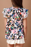 Ruffled Printed Tie Neck Cap Sleeve Blouse - Trendsi - Flyclothing LLC