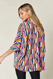 Double Take Full Size Geometric Notched Dolman Sleeve Top - Trendsi