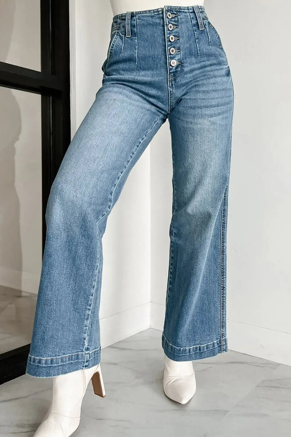 Button Fly High Waist Jeans - Trendsi - Flyclothing LLC