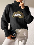 Lip Turtleneck Long Sleeve Sweater - Trendsi - Flyclothing LLC