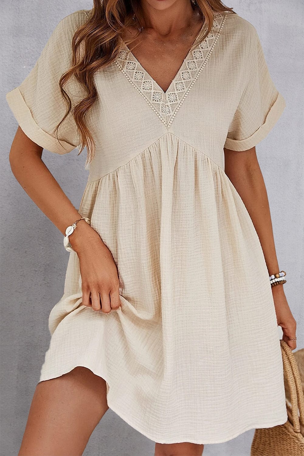 V-Neck Short Sleeve Dress - Trendsi
