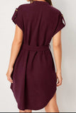 Tied Notched Short Sleeve Dress - Trendsi - Flyclothing LLC