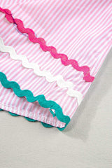 Striped Notched Short Sleeve Blouse - Trendsi - Flyclothing LLC