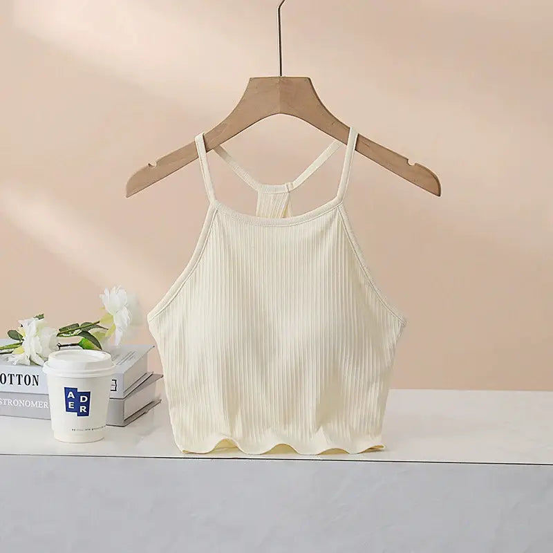 Grecian Neck Cropped Tank with Chest Pads - Trendsi - Flyclothing LLC