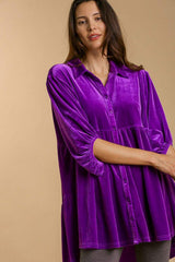Umgee Full Size Button Down Tiered Back High Low Shirt - Trendsi - Flyclothing LLC