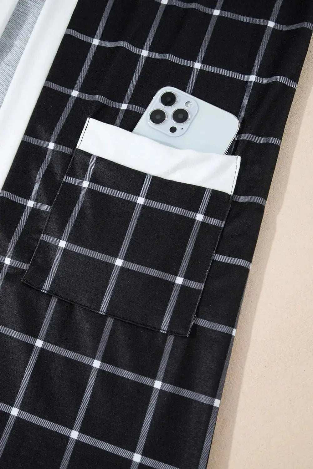 Plaid Open Front Long Sleeve Cover Up - Trendsi - Flyclothing LLC