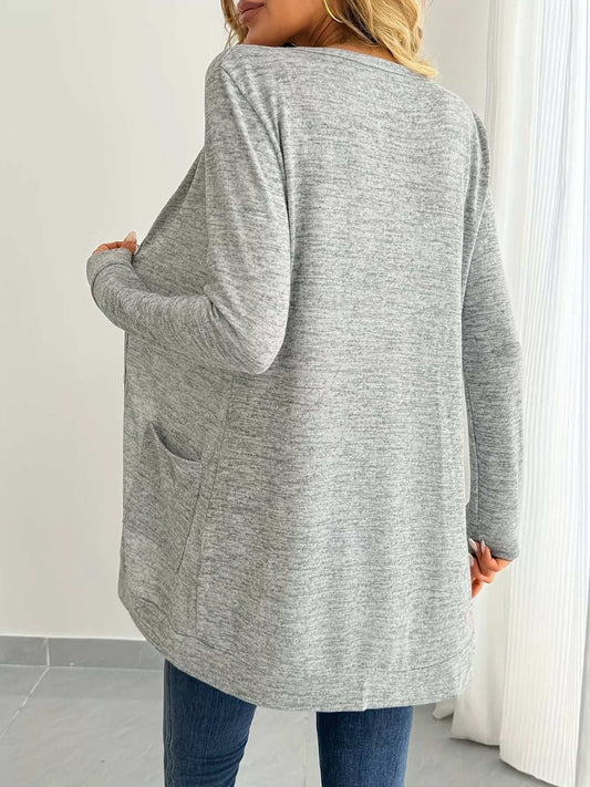 Open Front Longline Cardigan with Side Pockets - Trendsi - Flyclothing LLC