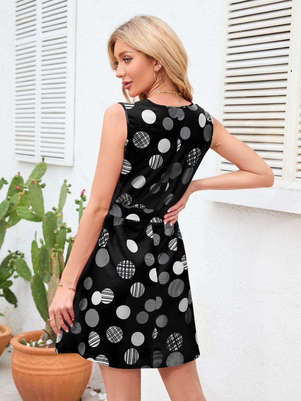 Tied Polka Dot V-Neck Dress - Trendsi - Flyclothing LLC