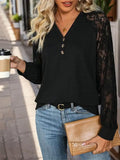 Lace V-Neck Long Sleeve T-Shirt - Trendsi