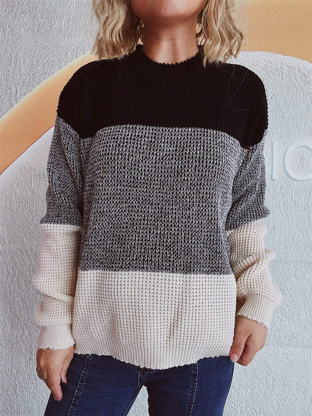 Color Block Long Sleeve Sweater - Trendsi - Flyclothing LLC