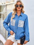 Raw Hem Button Up Long Sleeve Denim Jacket with Sequin Pockets - Trendsi - Flyclothing LLC