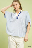 Contrast Collar V-Neck Top - Trendsi - Flyclothing LLC