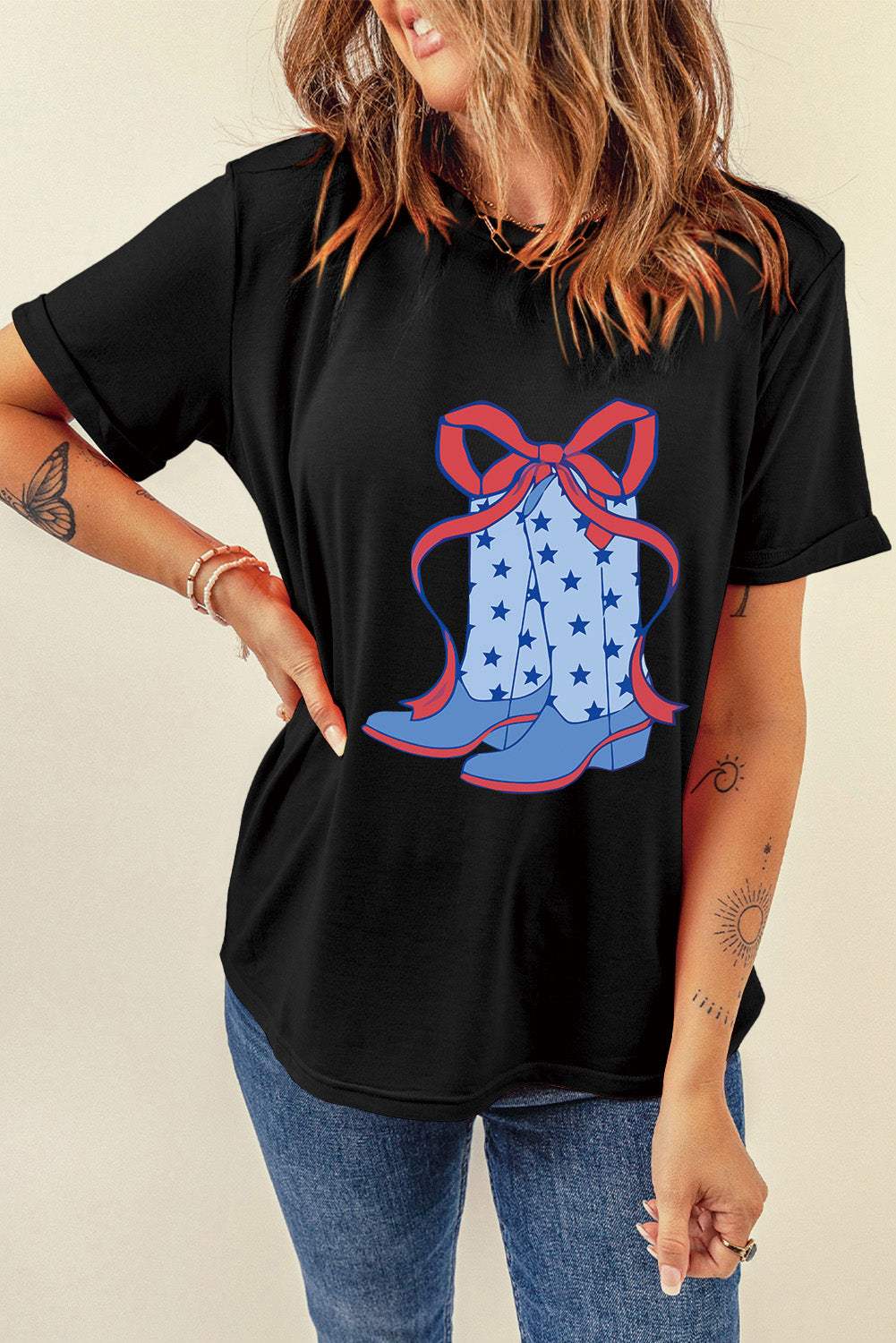 Boot Graphic Round Neck Short Sleeve T-Shirt - Trendsi - Flyclothing LLC
