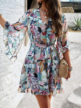 Ruffled Printed Surplice Half Sleeve Mini Dress - Trendsi - Flyclothing LLC