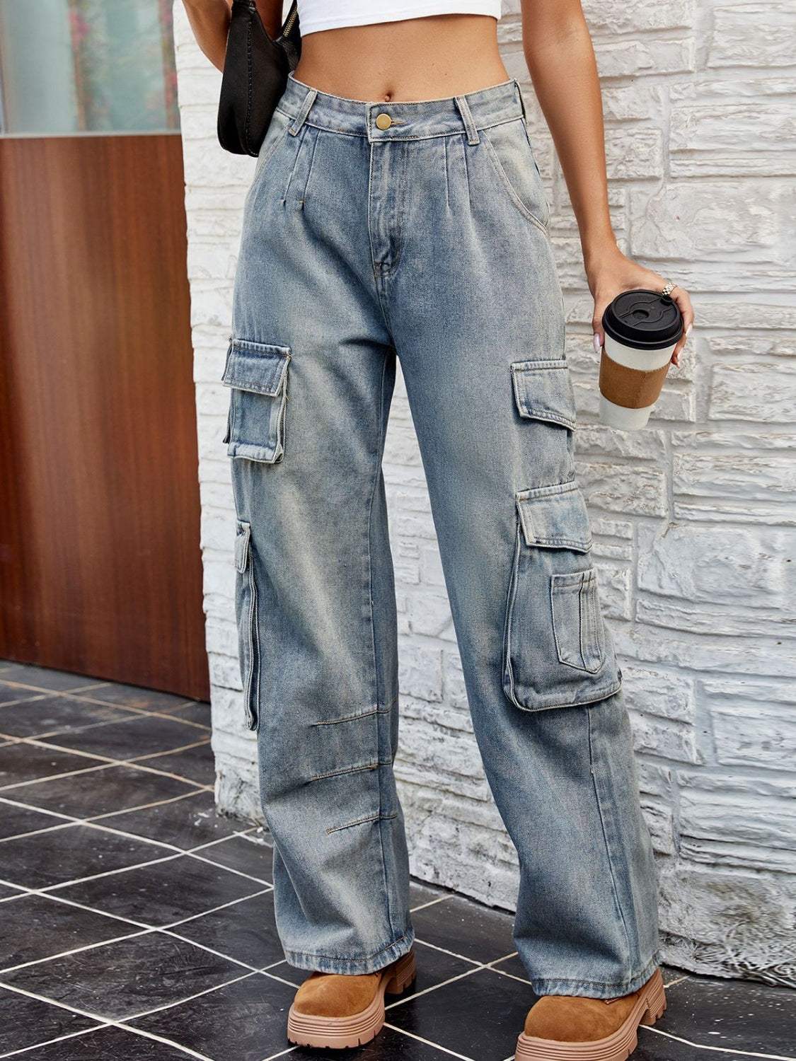 Washed Jeans with Pockets - Trendsi - Flyclothing LLC