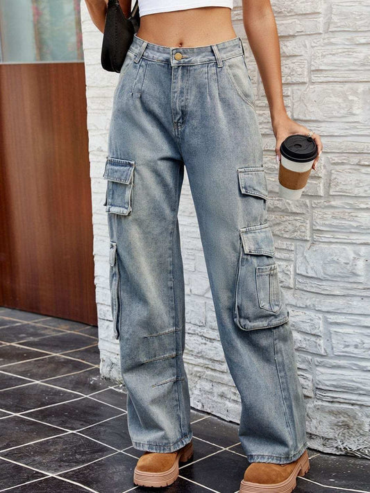 Washed Jeans with Pockets - Trendsi - Flyclothing LLC