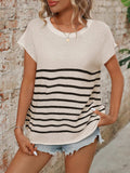 Striped Round Neck Short Sleeve Knit Top - Trendsi - Flyclothing LLC