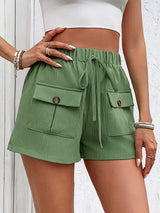 Tied Elastic Waist Shorts with Pockets - Trendsi - Flyclothing LLC