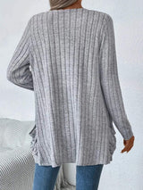 Ribbed Open Front Long Sleeve Cardigan with Pockets - Trendsi - Flyclothing LLC