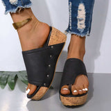 PU Leather Wedge Sandals - Trendsi - Flyclothing LLC