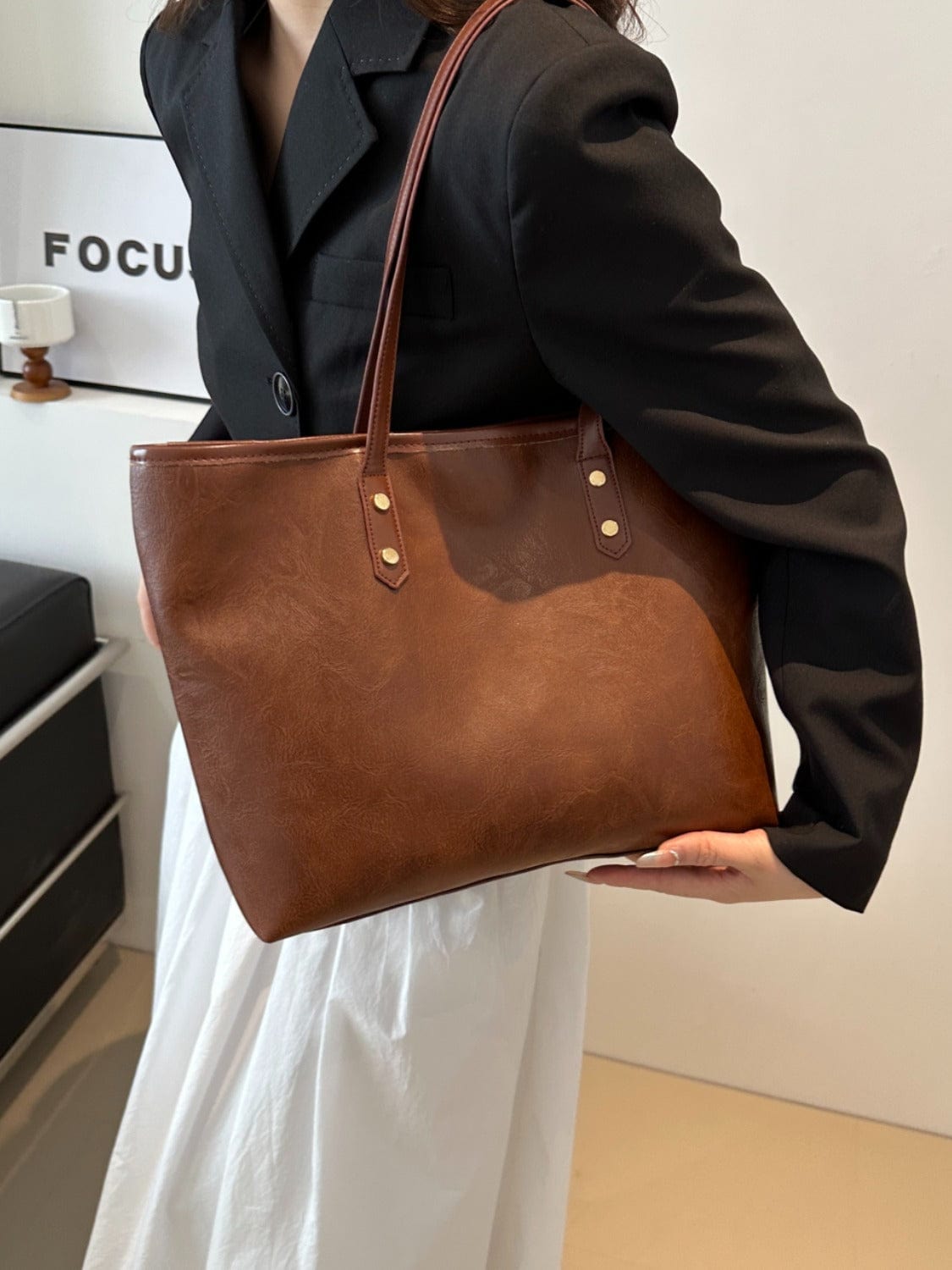 PU Leather Medium Shoulder Bag - Trendsi