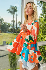 BiBi Floral Woven Tiered V Neck Top - Trendsi - Flyclothing LLC