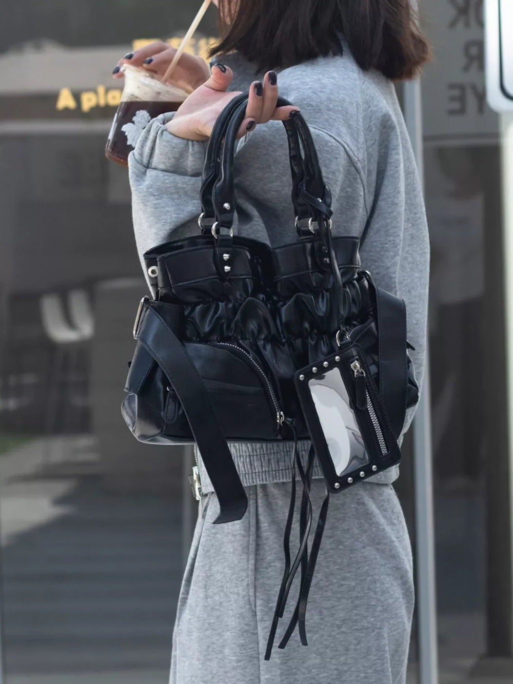 Ruched Leather Crossbody Bag - Trendsi - Flyclothing LLC