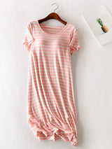 Striped Round Neck Short Sleeve Dress - Trendsi - Flyclothing LLC