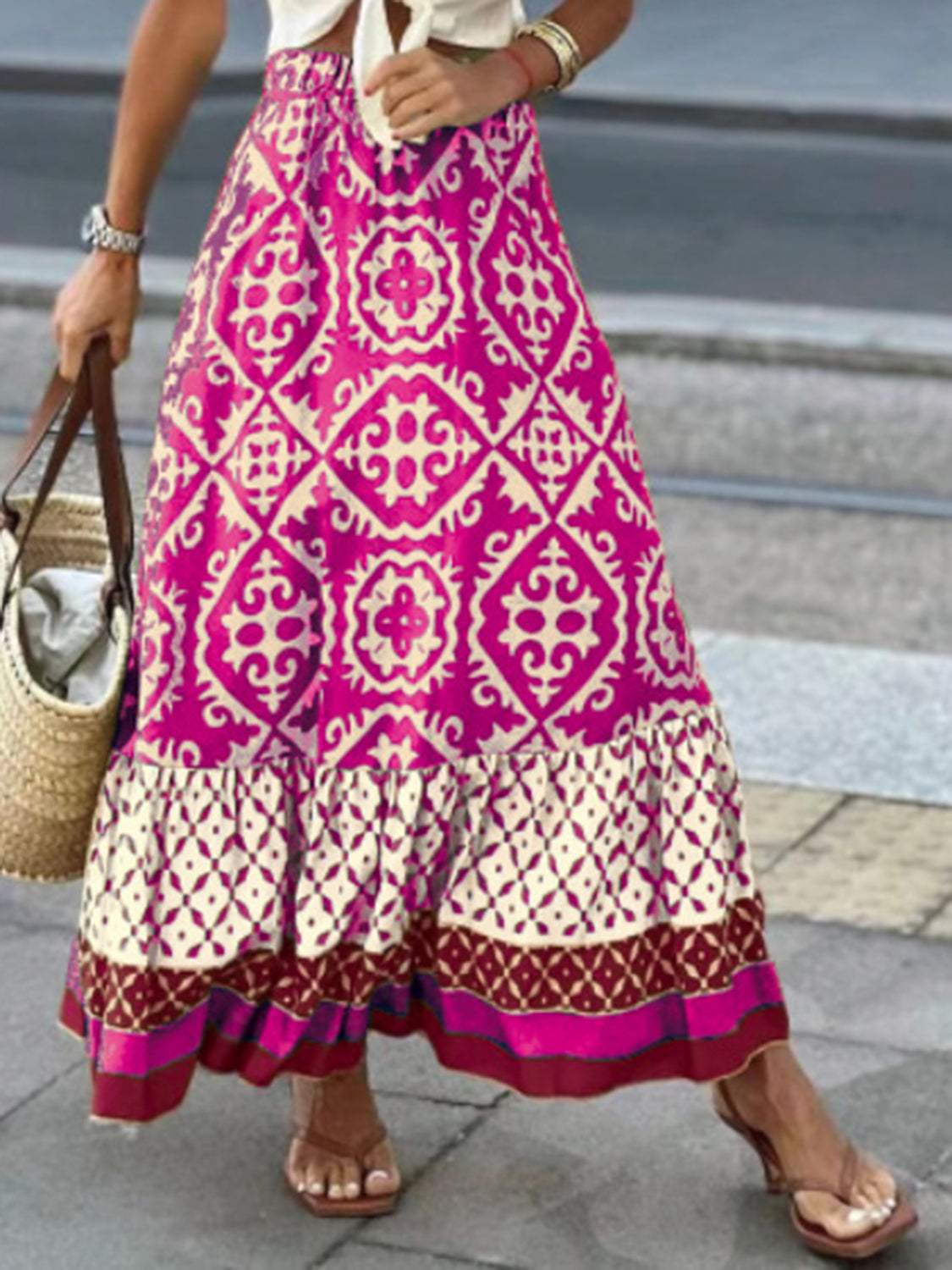 Geometric Elastic Waist Maxi Skirt - Trendsi - Flyclothing LLC