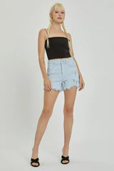 RISEN Full Size High Rise Distressed Detail Denim Shorts - Trendsi - Flyclothing LLC