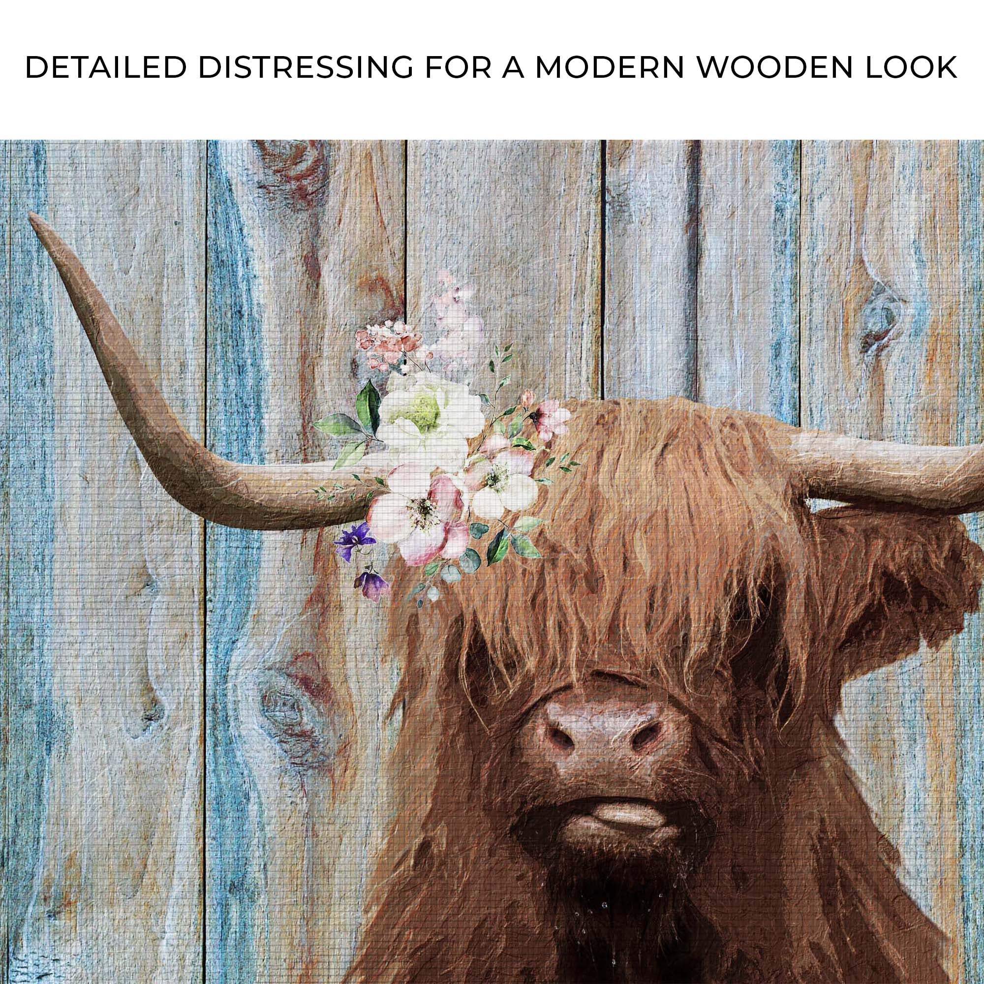 Highland Cow Rustic Painting Canvas Wall Art - Tailored Canvases - Flyclothing LLC