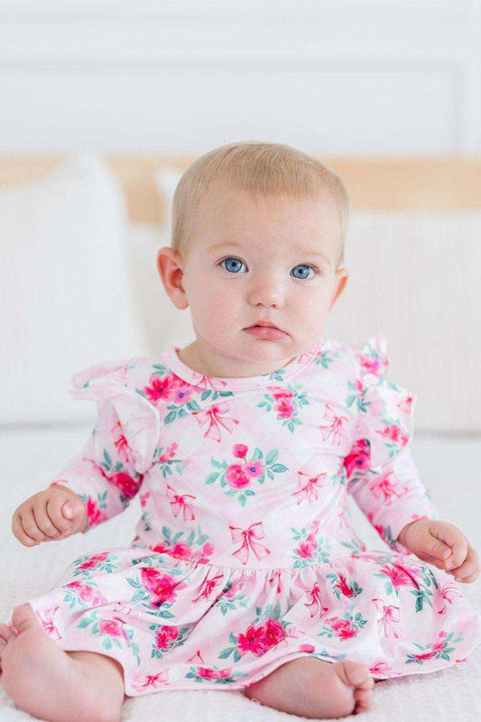 Gingham Bows 3/4 Sleeve Flutter Twirl Bodysuit - Mila & Rose ® - Flyclothing LLC
