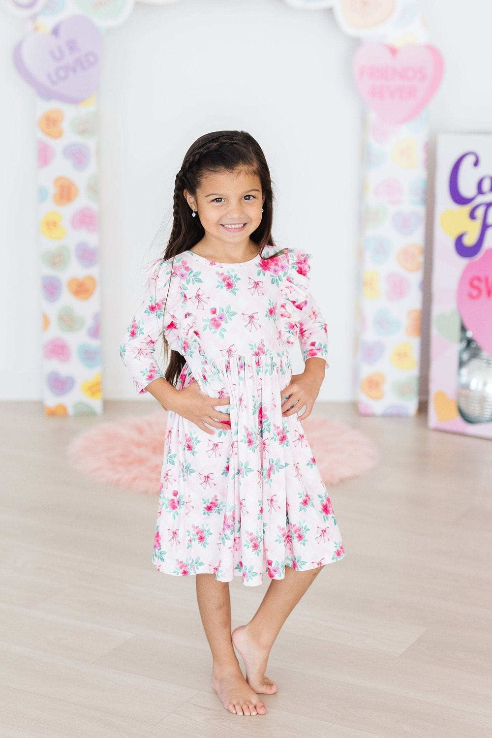 Gingham Bows 3/4 Sleeve Ruffle Twirl Dress - Mila & Rose ® - Flyclothing LLC