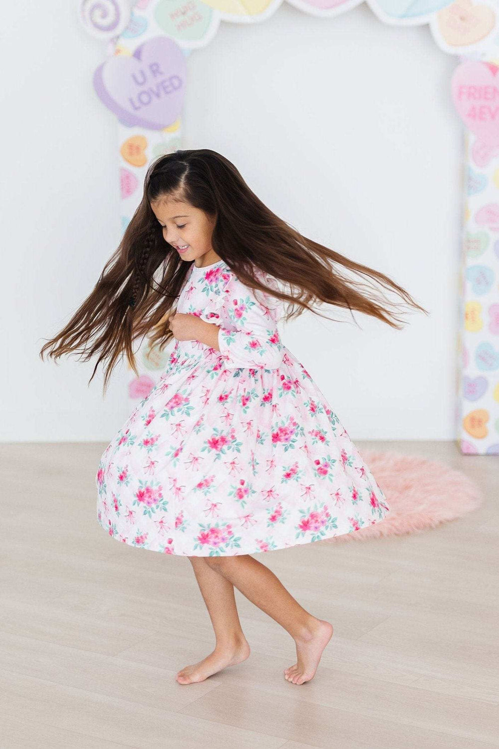 Gingham Bows 3/4 Sleeve Ruffle Twirl Dress - Mila & Rose ® - Flyclothing LLC