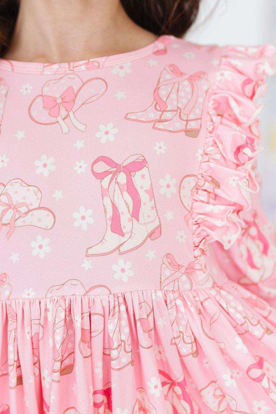 Howdy 3/4 Sleeve Ruffle Twirl Dress - Mila & Rose ® - Flyclothing LLC