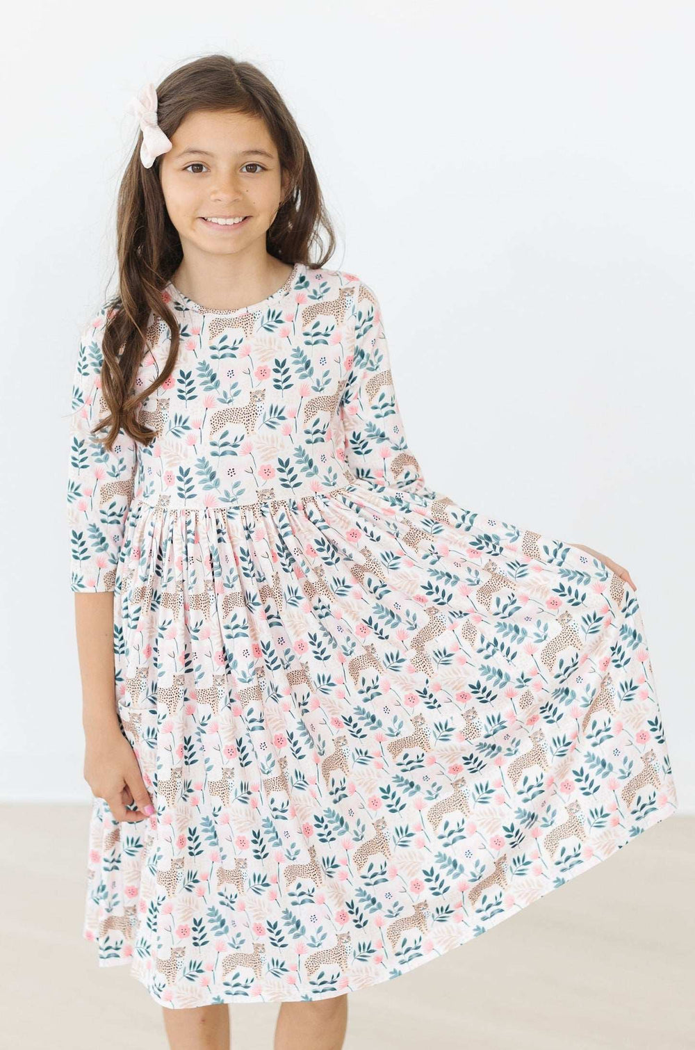Cheetah Girl 3/4 Sleeve Pocket Twirl Dress - Mila & Rose ® - Flyclothing LLC