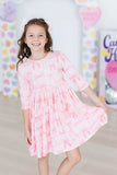 Blushing Bows 3/4 Sleeve Pocket Twirl Dress - Mila & Rose ® - Flyclothing LLC