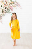 Mustard 3/4 Sleeve Pocket Twirl Dress - Mila & Rose ®