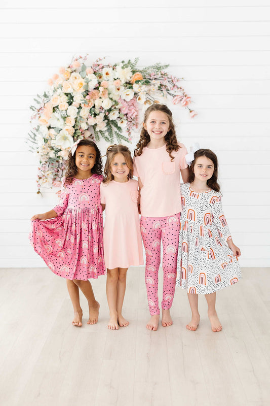 Peach Rainbow 3/4 Sleeve Pocket Twirl Dress - Mila & Rose ® - Flyclothing LLC