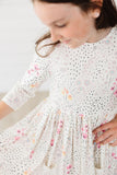 Whimsical Wildflowers 3/4 Sleeve Pocket Twirl Dress
